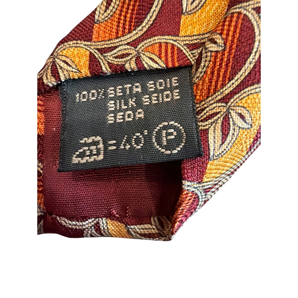 Ermenegildo Zegna Silk Tie Burgundy Orange Geometric Leaf Disegno Esclusivo - Picture 2 of 7